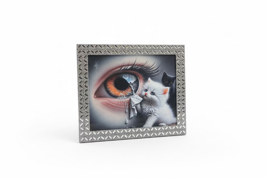 CRYING EYE & KITTEN CRYSTALS FRAMED 8X10” ART POSTER