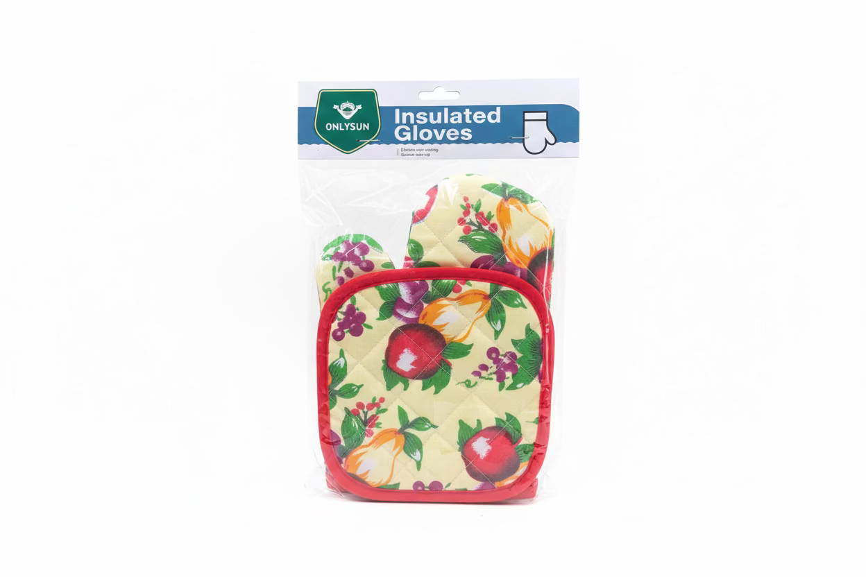 INSULATED GLOVE & POT MAT APPLE YELLOW/RED COMBO