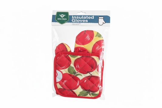 INSULATED GLOVE & POT MAT APPLE RED/YELLOW COMBO