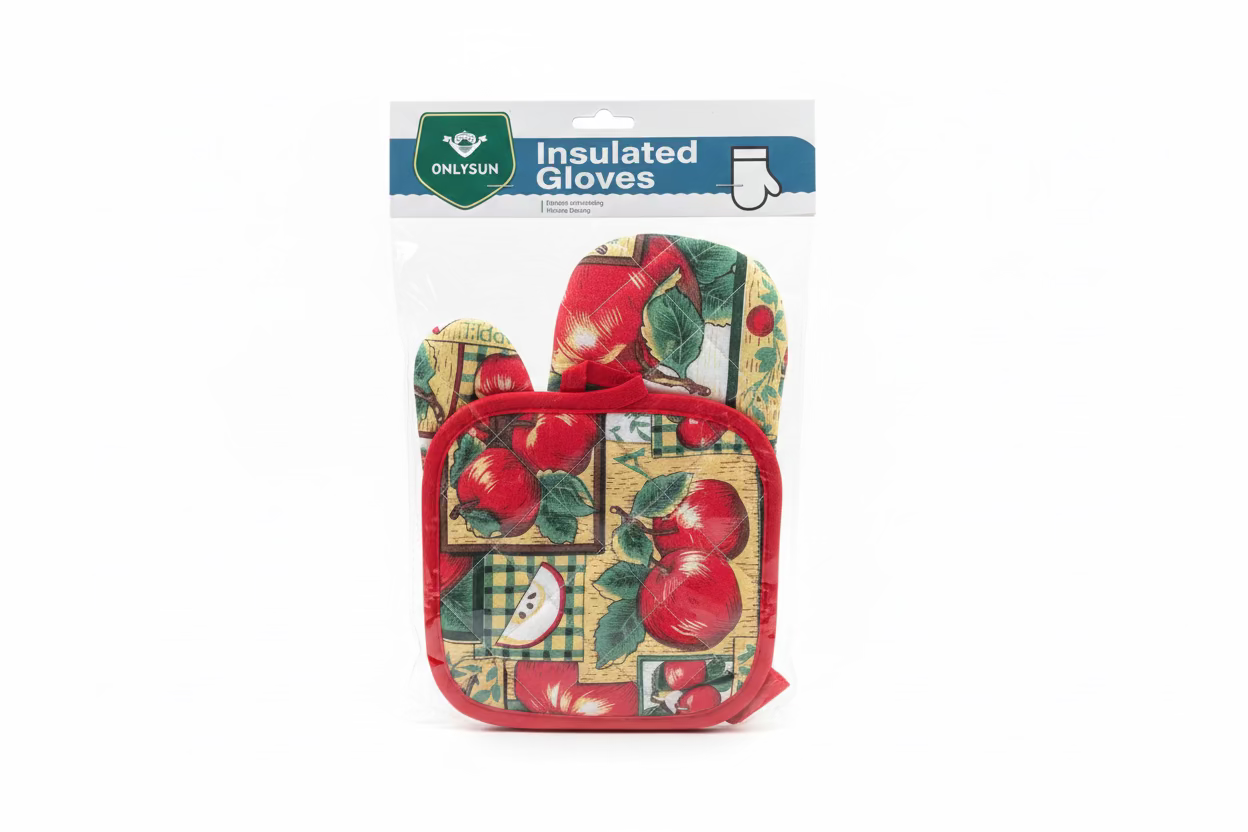 INSULATED GLOVE & POT MAT APPLE RED/GREEN/YELLOW COMBO