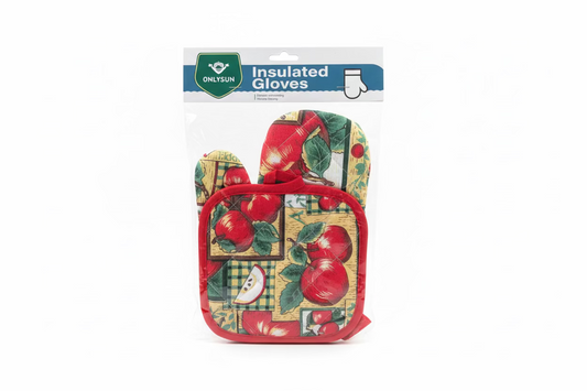 INSULATED GLOVE & POT MAT APPLE RED/GREEN/YELLOW COMBO
