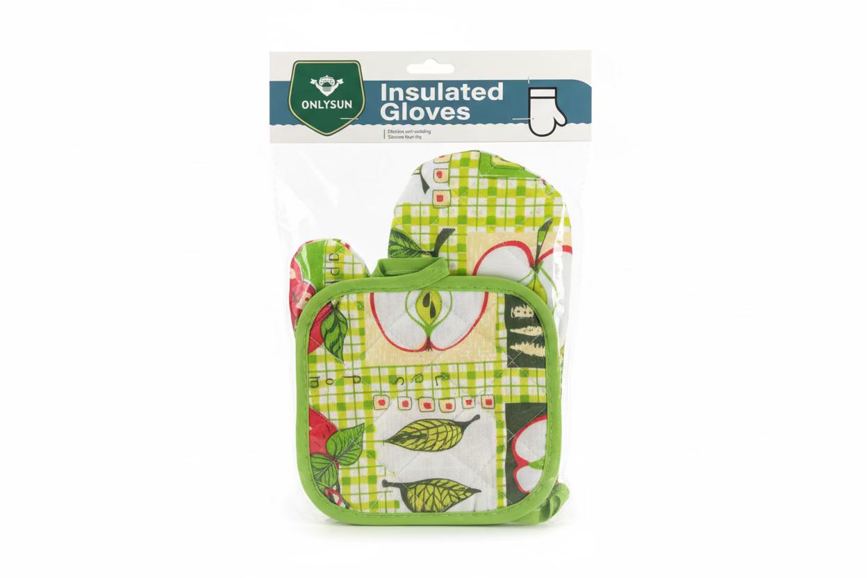 INSULATED GLOVE & POT MAT APPLE COMBO GREEN