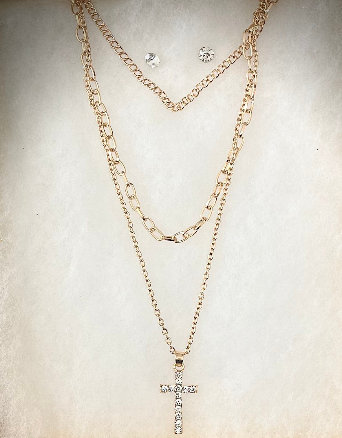 CROSS NECKLACE & EARRINGS SET GOLD
