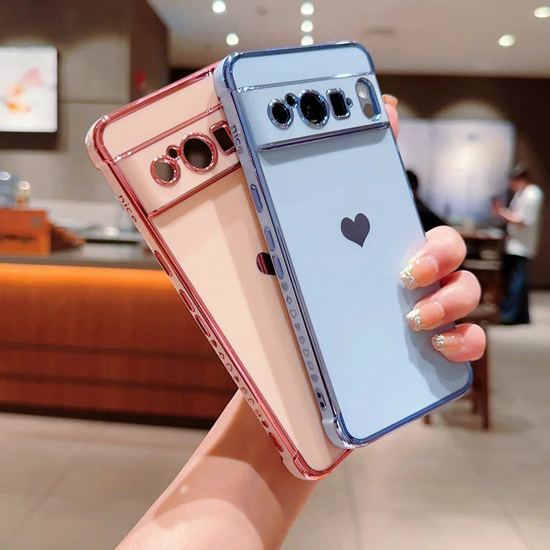Fashion Shockproof Love Heart Plating Soft Phone Case for Google Pixel 7A 8 Pro Cover