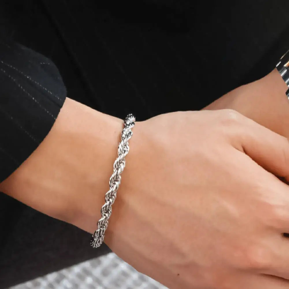 Women Bracelet Elegant Wristband  Silver Plated Twisted Chain Bracelet Bangle Jewelry Accessories for Party 4MM