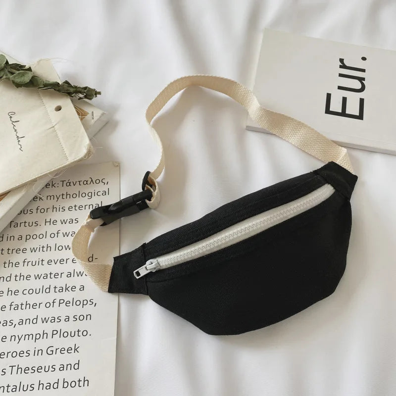 Cute Children Waist Bag High Quality Canvas Belt Bags Designer Crossbody Chest Bag Female Solid Fanny Pack Hip Purse