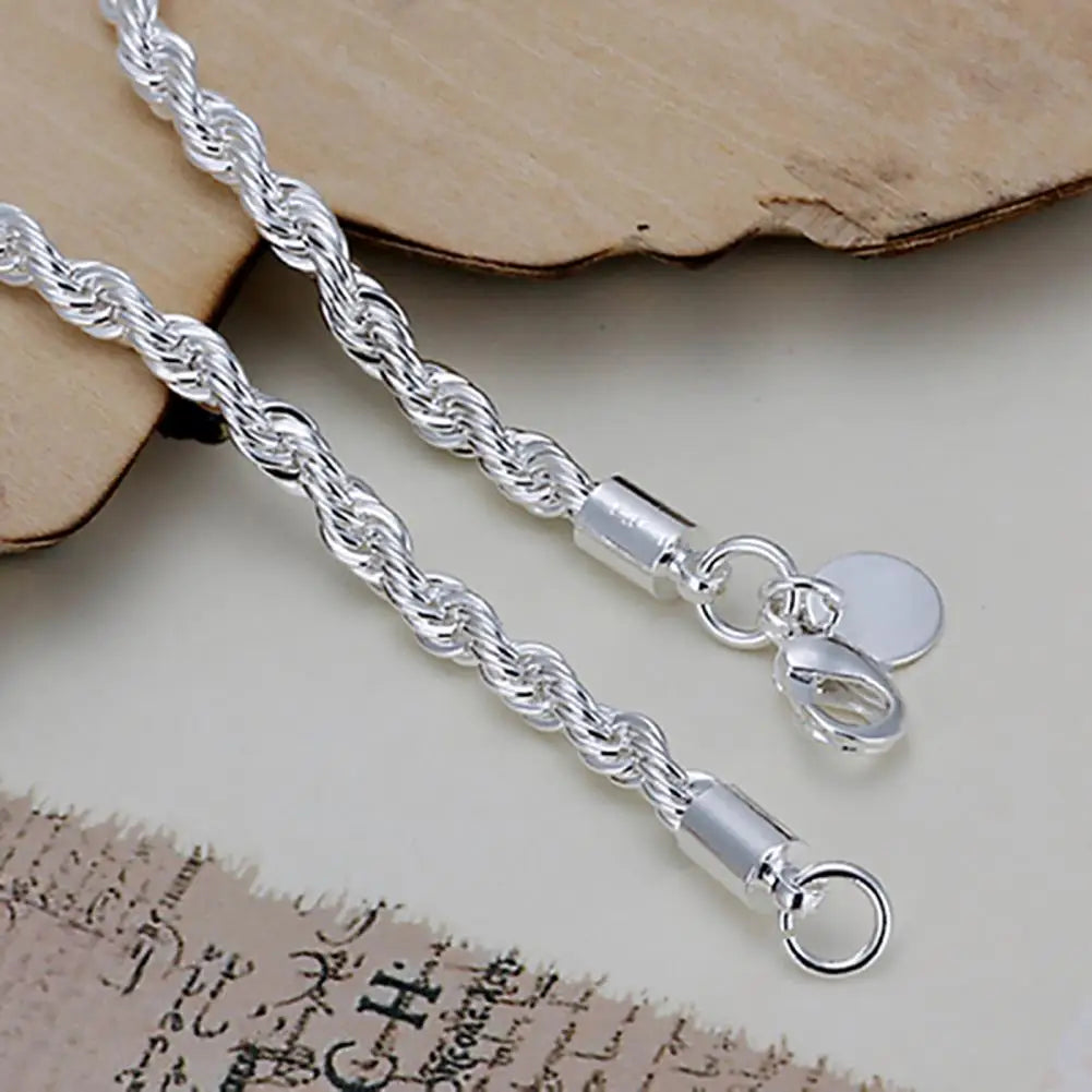 Women Bracelet Elegant Wristband  Silver Plated Twisted Chain Bracelet Bangle Jewelry Accessories for Party 4MM