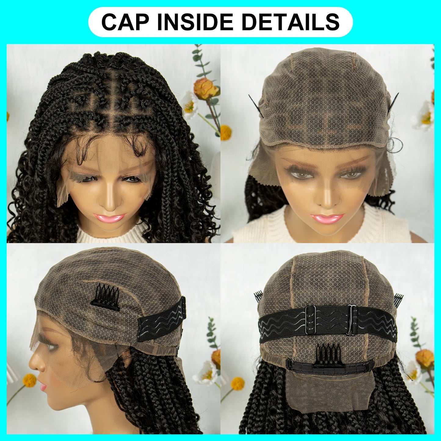 Kima Short Bohemian Box Braids Braided Wig Full Lace Boho Braided Wigs Synthetic Curly Hair with Baby Hair for Black Women