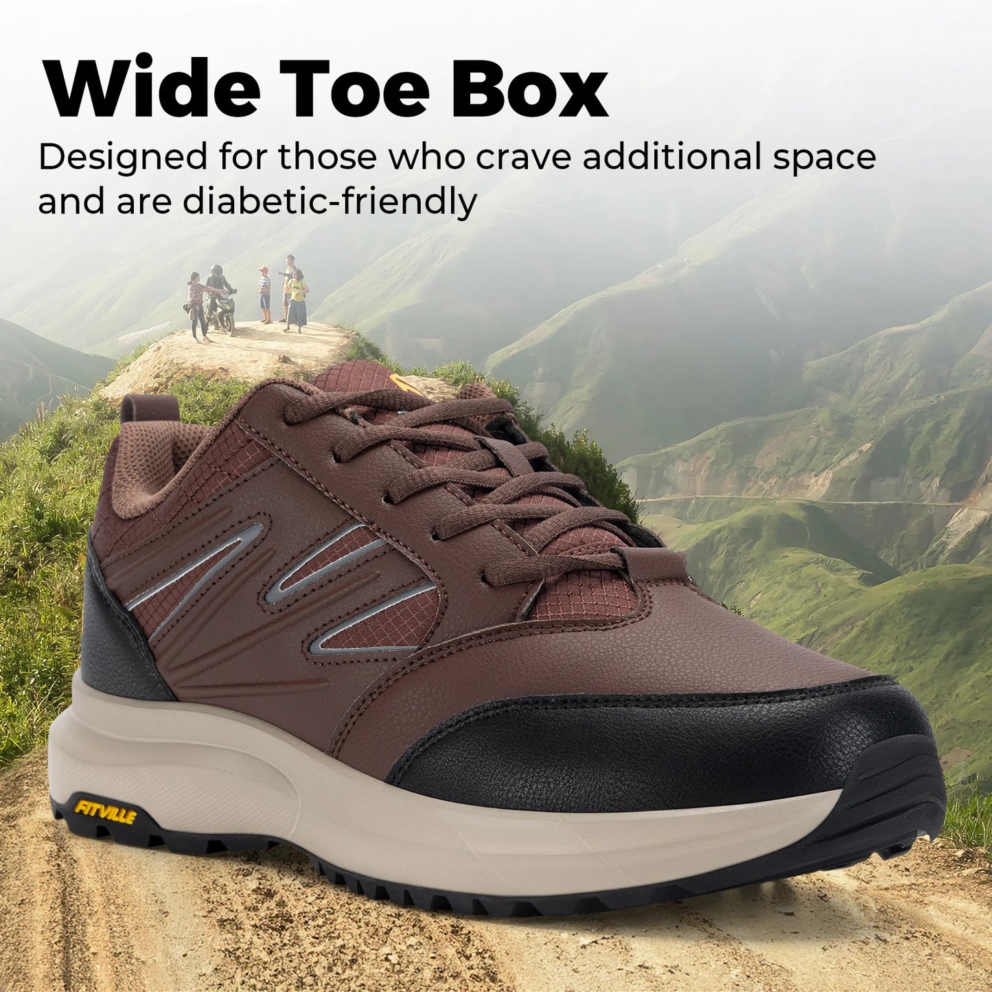 FitVille Men's Wide Hiking Shoes for Men Go Walking Hiking Shoes Trekking Trails Sneakers with Arch Support Anti-slip