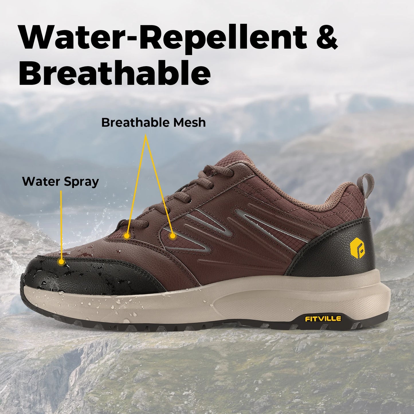 FitVille Men's Wide Hiking Shoes for Men Go Walking Hiking Shoes Trekking Trails Sneakers with Arch Support Anti-slip