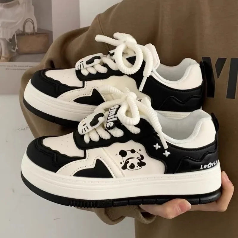 Sanrio Hello Kitty Panda Black White Kawaii Girl Bread Shoes Preppy Style Lolita Platform Sneakers Y2k Student Skateboard Shoes
