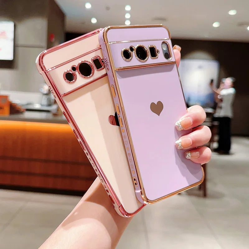 Fashion Shockproof Love Heart Plating Soft Phone Case for Google Pixel 7A 8 Pro Cover