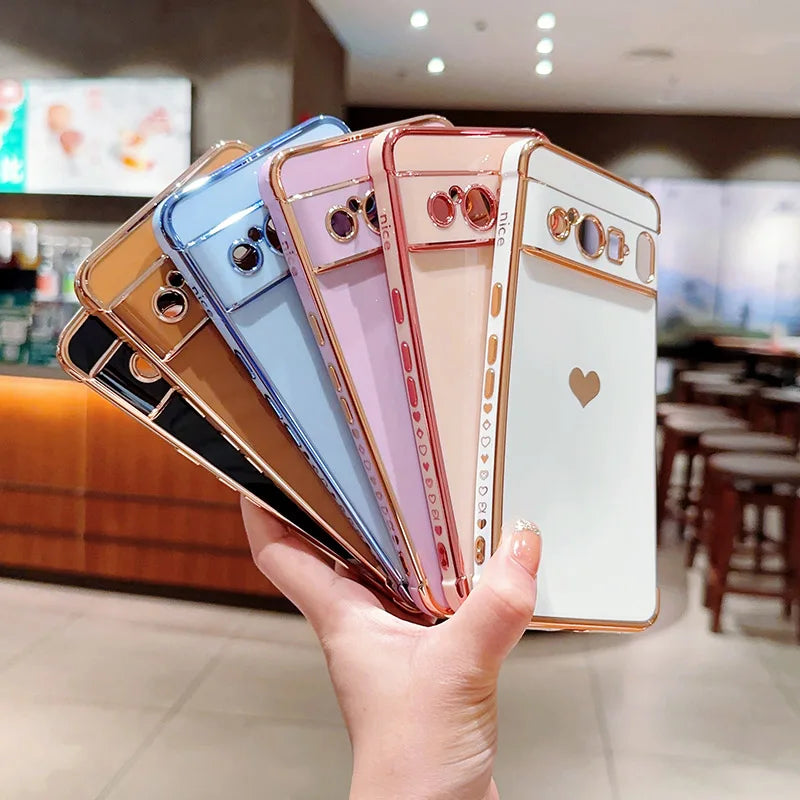 Fashion Shockproof Love Heart Plating Soft Phone Case for Google Pixel 7A 8 Pro Cover
