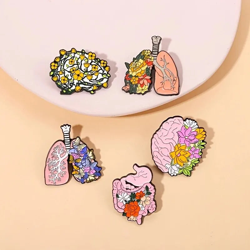 Floral Organ Enamel Pins Custom Brain Lung Intestines Stomach Brooches Lapel Badges Cartoon Plant Jewelry Gift For Kids Friends