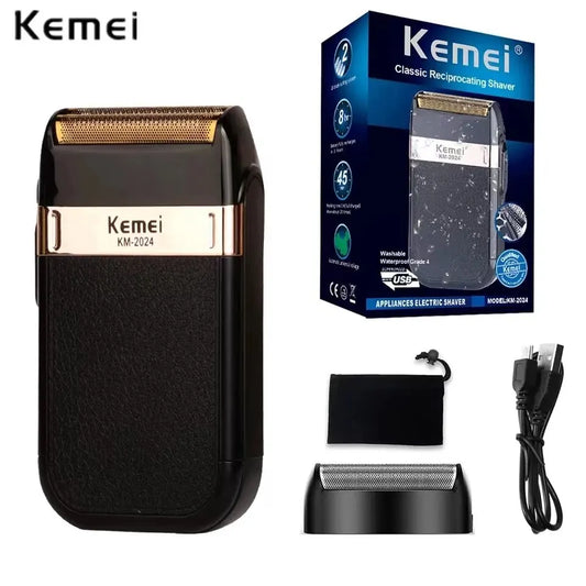 Kemei KM-2024 Electric Shaver Professional USB Rechargeable Men's Electric Shaver Leather Shell Waterproof Beard Trimmer