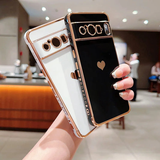 Fashion Shockproof Love Heart Plating Soft Phone Case for Google Pixel 7A 8 Pro Cover