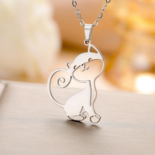 Cazador Stainless Steel Lovely Cat Necklace Jewelry Animal Kitten Pet Pendant Necklaces for Women Birthday Christmas Gift 2024