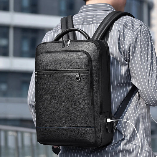 Backpack Men PU Leather Waterproof Backpacks Business Casual 16 Inch Compartment Laptop Bag Stylish Minimalistic Unisex Backpack