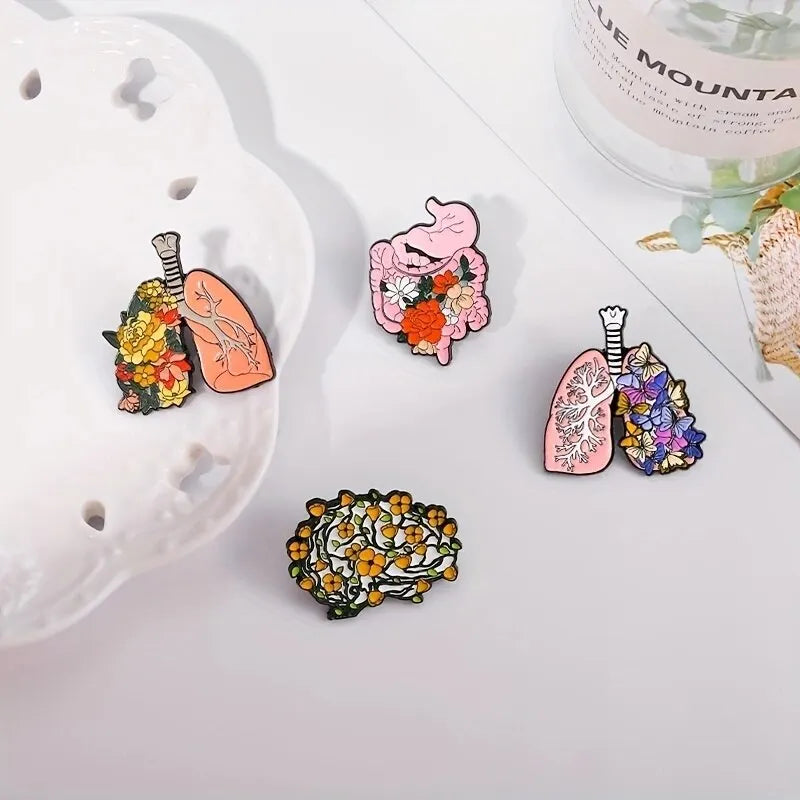 Floral Organ Enamel Pins Custom Brain Lung Intestines Stomach Brooches Lapel Badges Cartoon Plant Jewelry Gift For Kids Friends