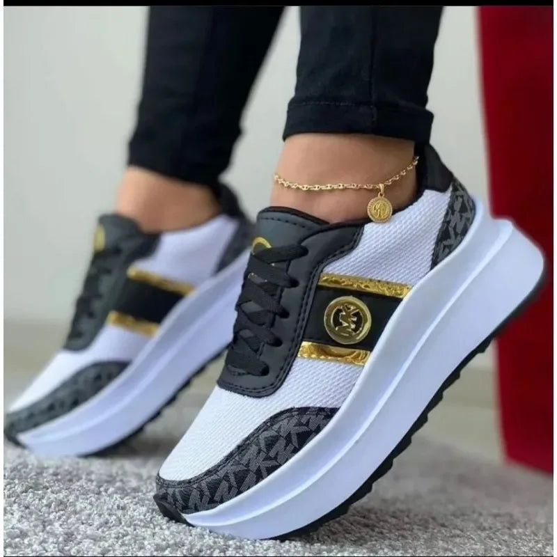 2024 Summer New Breathable Mesh Sneakers Colorblock Lace-up Flats Women's Light Shoes Classic and Versatile Zapatillas De Mujer