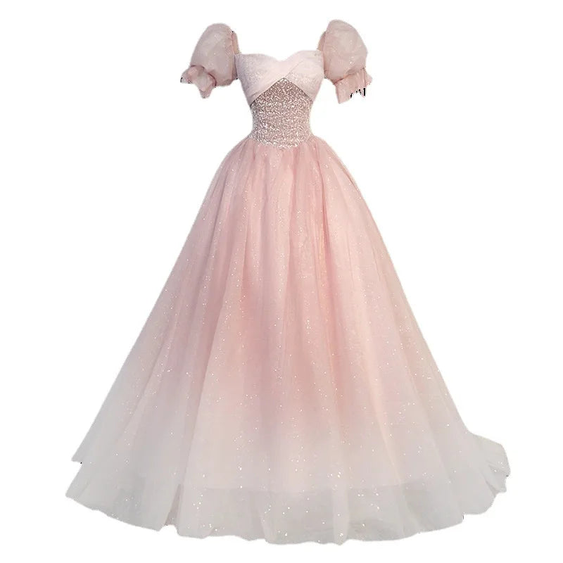Quinceañera Dress Embroidery Long Puffy Dress Host Performance Graduation Dress Birthday Party Bride Bridesmaid