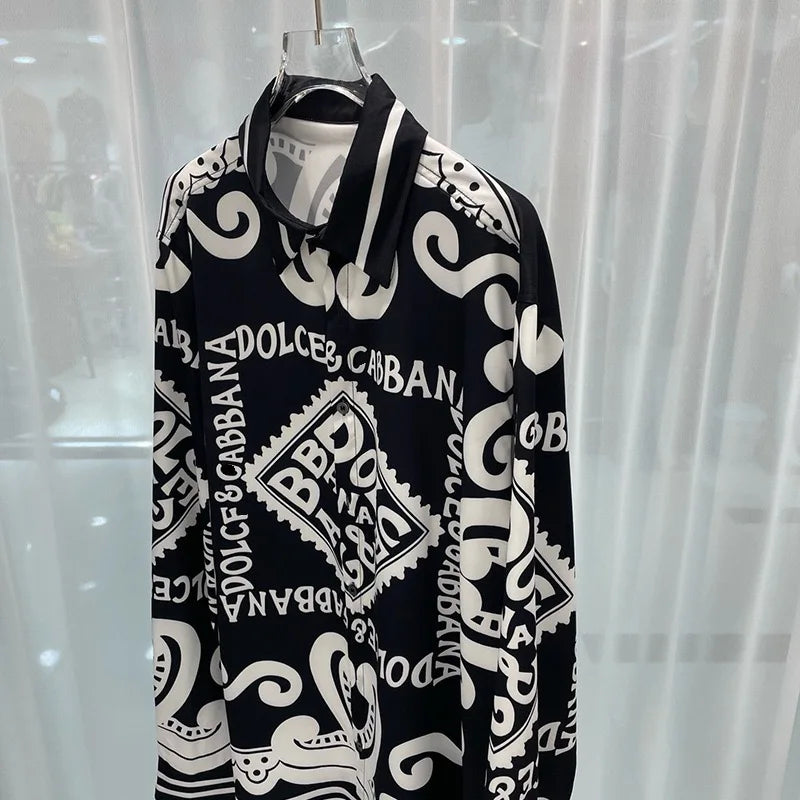 Shirt four-season trend light luxury print loose casual high-end versatile