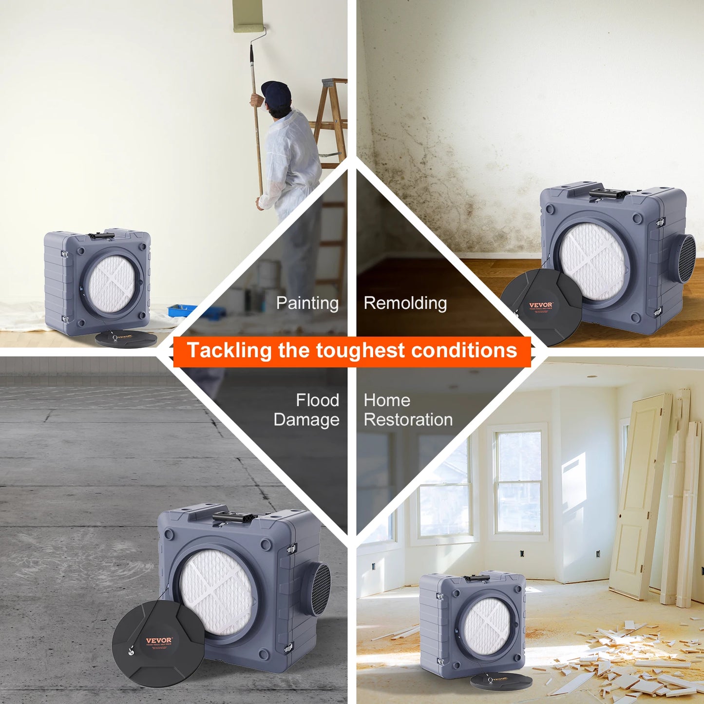 VEVOR Air Scrubber with 3-Stage Filtration Stackable Negative Air Machine 550/800 CFM  Air Cleaner with MERV10 Carbon H13 HEPA