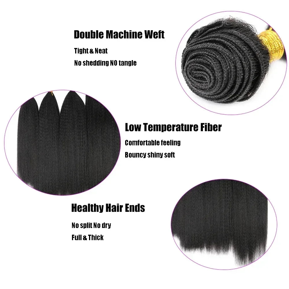 Synthetic Hair Extension Kinky Straight Bundles Grey Hair Weaving With Closure For Black Women 14 Inch 3Pieces/lot