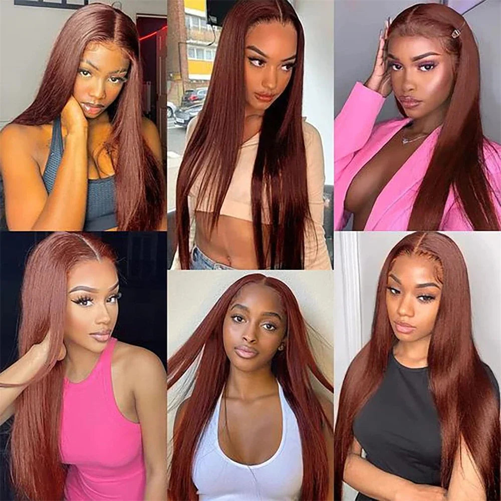 13x4 Reddish Brown Lace Front Wig Human Hair Bleached Brazilian Straight Colored Human Hair Wigs HD Lace Frontal Wig Pre Plucked