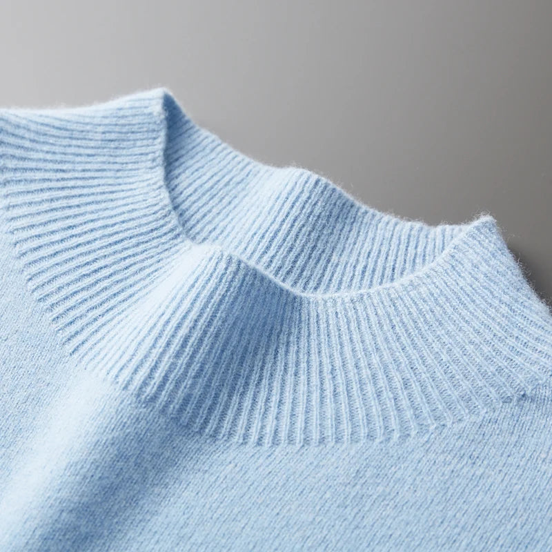 100% merino wool cashmere sweater men's semi-high neck autumn and winter solid color pullover Loose knit long sleeve jacket