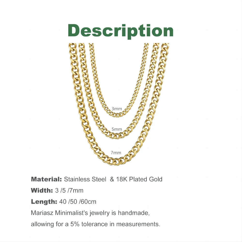 3/5/7mm Stainless Steel Punk Cuban Chains Necklace for Men Women Gold Silver Color Choker Metal Collar Jewelry Fashion Gift