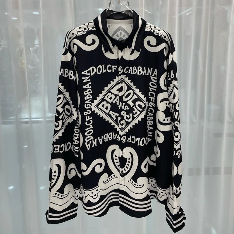 Shirt four-season trend light luxury print loose casual high-end versatile