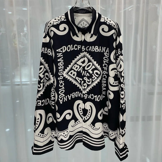 Shirt four-season trend light luxury print loose casual high-end versatile