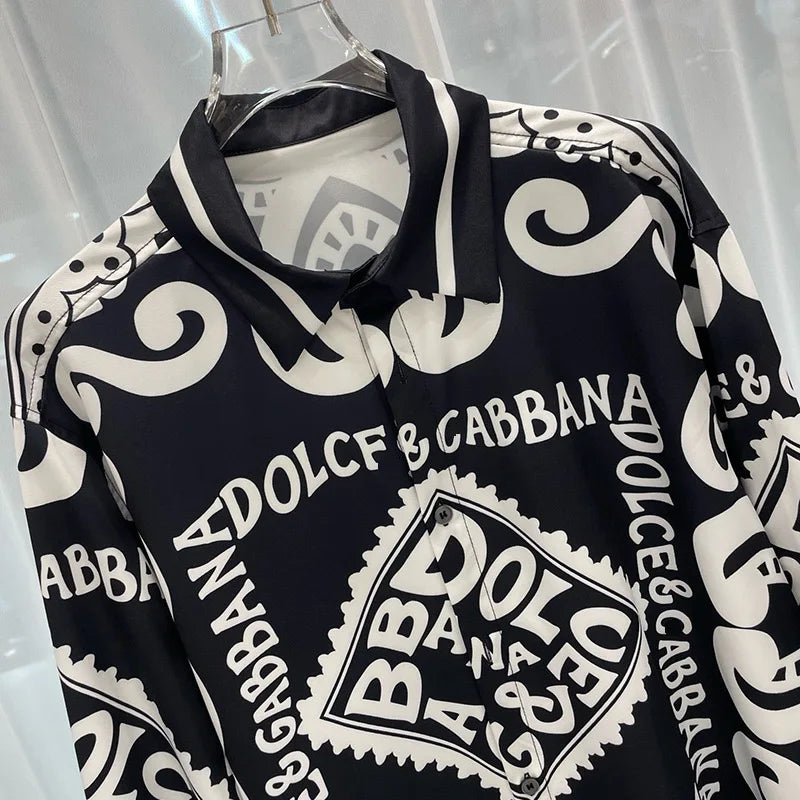 Shirt four-season trend light luxury print loose casual high-end versatile