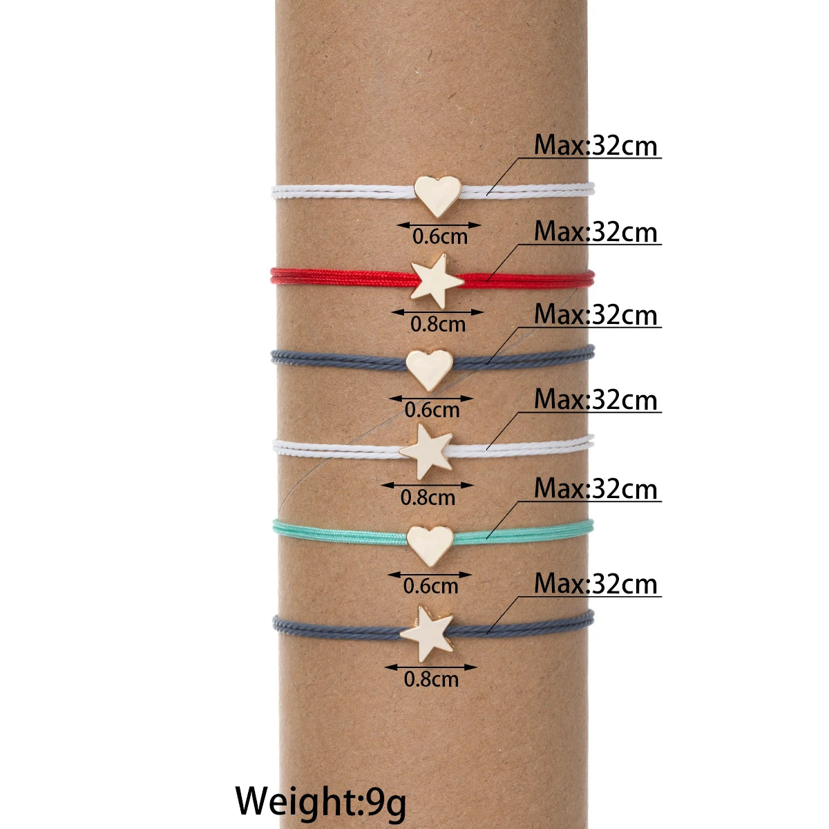 6-piece set of Bohemian style colorful rope woven heart star multi-layer layered women's bracelet