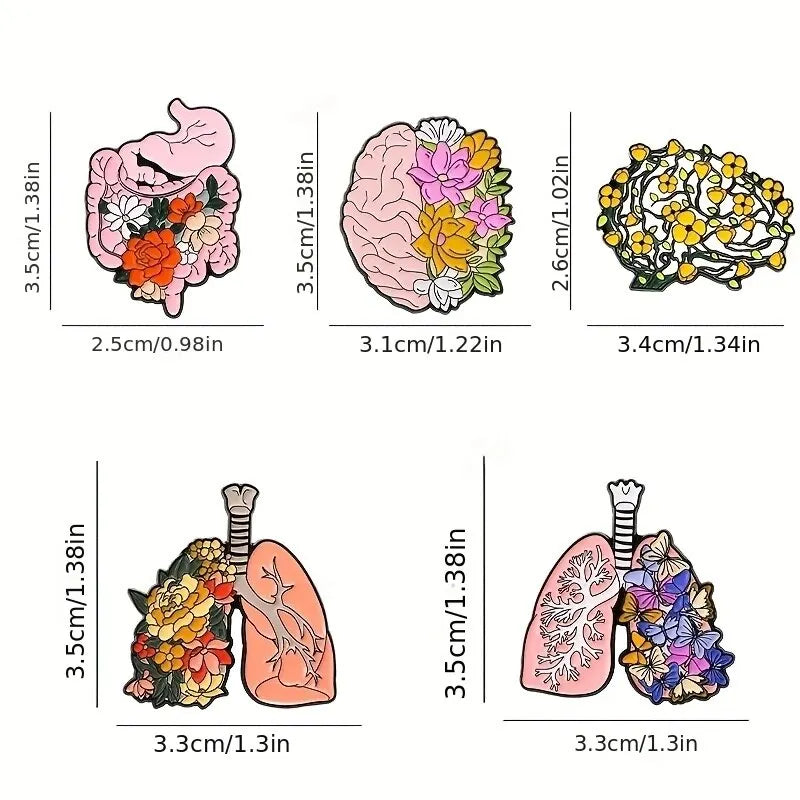 Floral Organ Enamel Pins Custom Brain Lung Intestines Stomach Brooches Lapel Badges Cartoon Plant Jewelry Gift For Kids Friends