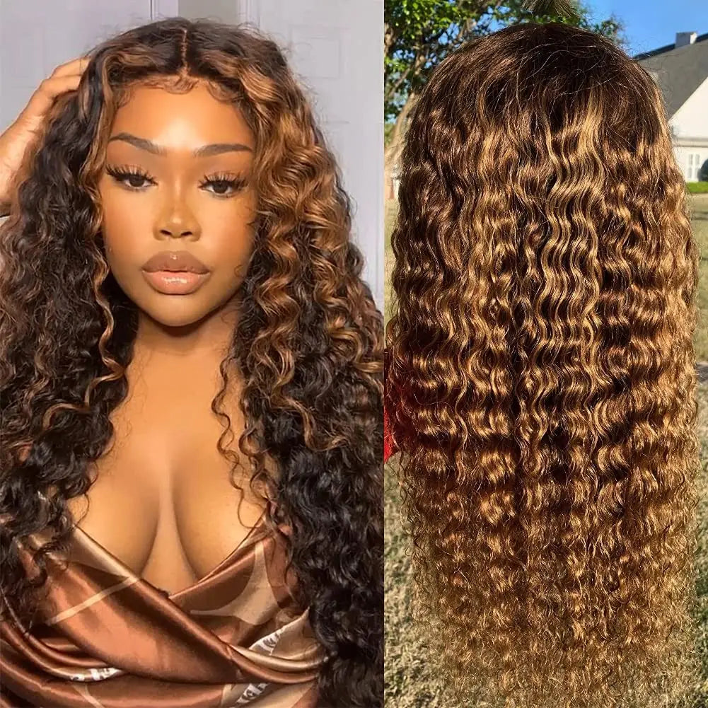 30 Inch Deep Wave Wigs Human Hair 4/27 Highlight Ombre Curly Human Hair Wigs 13x5 14x4  Lace Frontal Wig