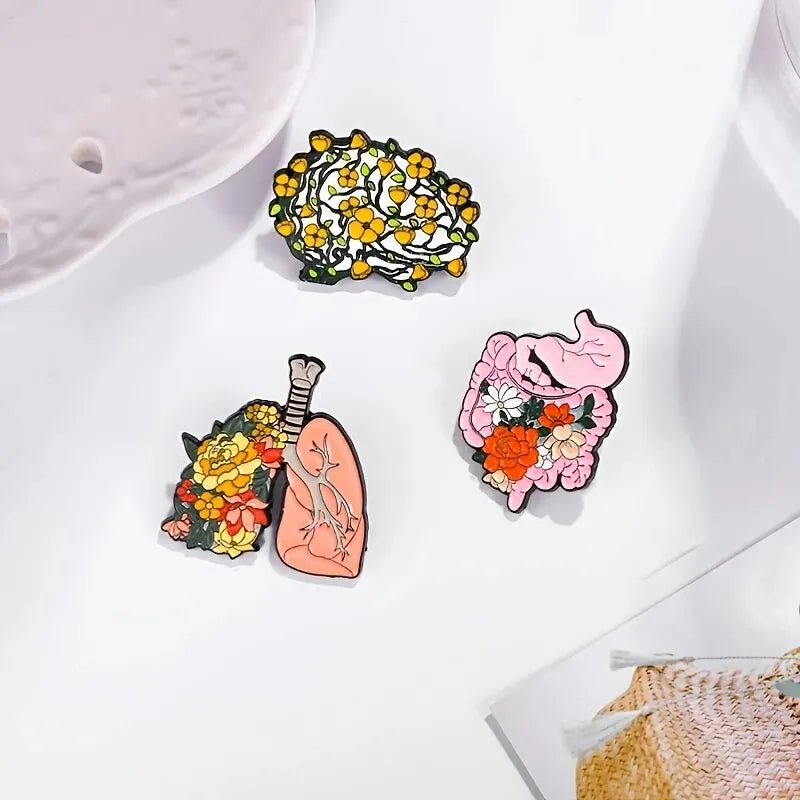 Floral Organ Enamel Pins Custom Brain Lung Intestines Stomach Brooches Lapel Badges Cartoon Plant Jewelry Gift For Kids Friends