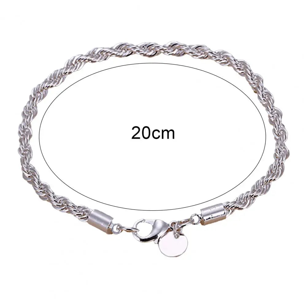 Women Bracelet Elegant Wristband  Silver Plated Twisted Chain Bracelet Bangle Jewelry Accessories for Party 4MM