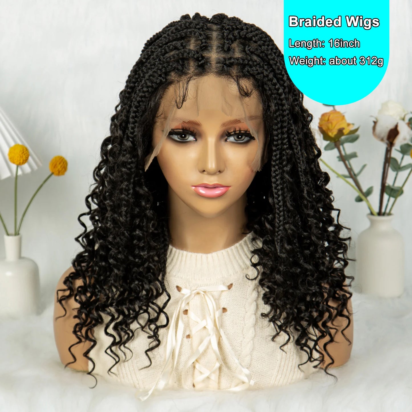 Kima Short Bohemian Box Braids Braided Wig Full Lace Boho Braided Wigs Synthetic Curly Hair with Baby Hair for Black Women