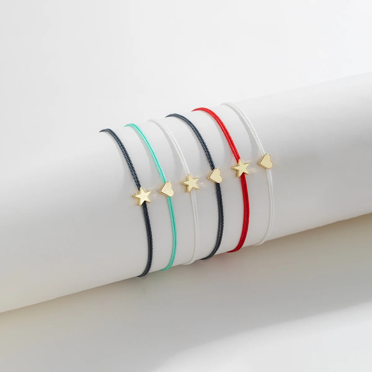6-piece set of Bohemian style colorful rope woven heart star multi-layer layered women's bracelet