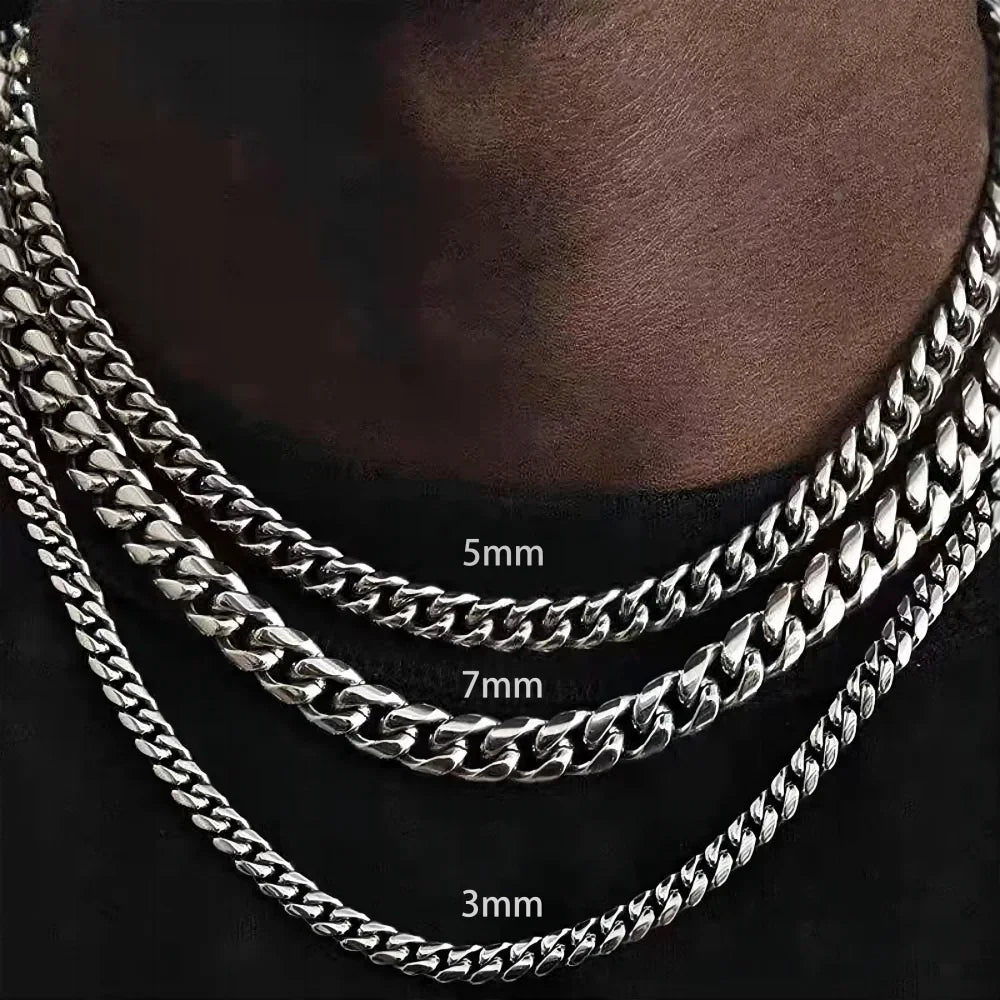 3/5/7mm Stainless Steel Punk Cuban Chains Necklace for Men Women Gold Silver Color Choker Metal Collar Jewelry Fashion Gift