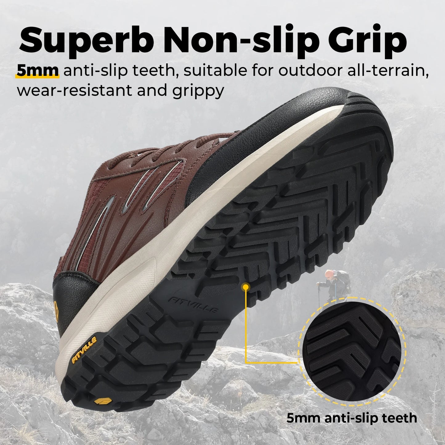 FitVille Men's Wide Hiking Shoes for Men Go Walking Hiking Shoes Trekking Trails Sneakers with Arch Support Anti-slip