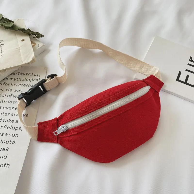 Cute Children Waist Bag High Quality Canvas Belt Bags Designer Crossbody Chest Bag Female Solid Fanny Pack Hip Purse