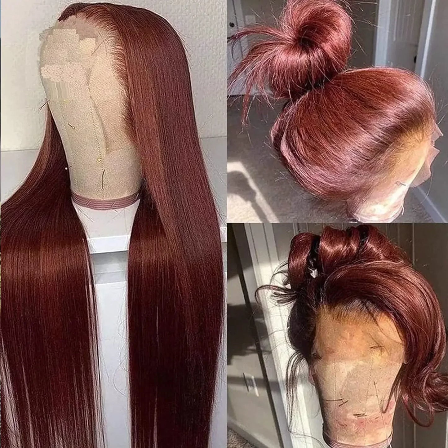 13x4 Reddish Brown Lace Front Wig Human Hair Bleached Brazilian Straight Colored Human Hair Wigs HD Lace Frontal Wig Pre Plucked