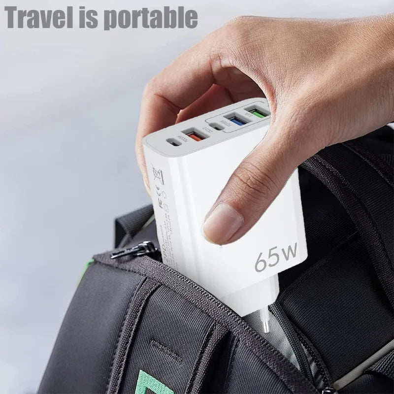 65W 5Ports GaN USB Charger PD TypeC Fast Charging Wall Charger US/EU/UK Plugs for IPhone Xiaomi Samsung Oppo Quick Phone Charger