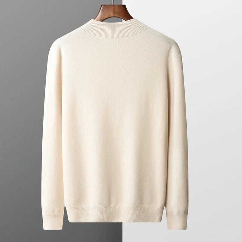 100% merino wool cashmere sweater men's semi-high neck autumn and winter solid color pullover Loose knit long sleeve jacket