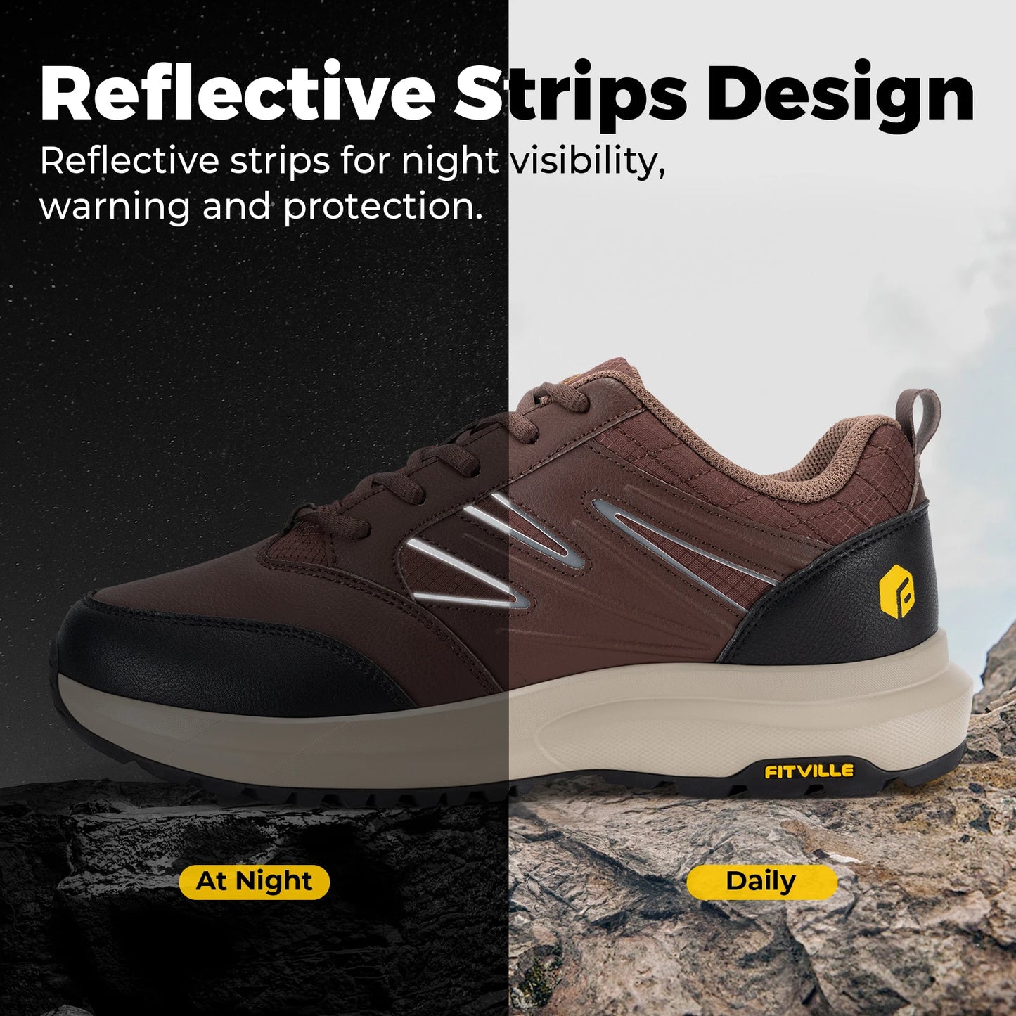 FitVille Men's Wide Hiking Shoes for Men Go Walking Hiking Shoes Trekking Trails Sneakers with Arch Support Anti-slip